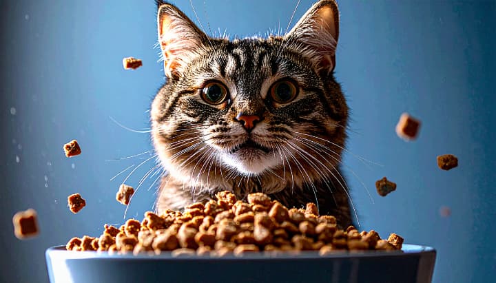 猫のカリカリを入れているところ